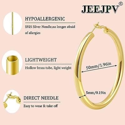 Chunky Gold Hoop Earrings 925 Sterling Silver Thick Hoop 