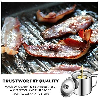 Bacon Grease Container with Strainer 1.3 L / 44 oz Stainless Steel Cooking  Black Oil Keeper with Lid and Tray Easy-Grip Handle Suitable for Storing