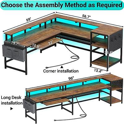 Reversible Writing Desk with Storage Shelves, Monitor Riser & Side Pegboard  Organizers