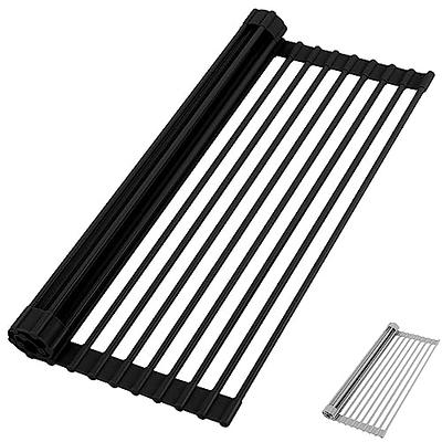 Roll Up Dish Drying Rack for Kitchen Sink Counter , Over The Sink Kitchen  Dish Drainer, Stainless Steel Foldable Sink Rack Mat (18''x13'') 