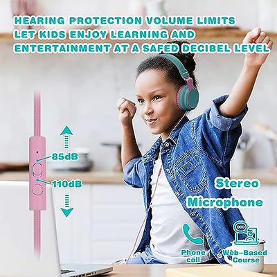 Headphones Bluetooth Wireless/Wired Kids Volume Limited 85 /110dB Over Ear  Foldable Protection Headset with AUX 3.5mm Mic for Boys Girls School Pad
