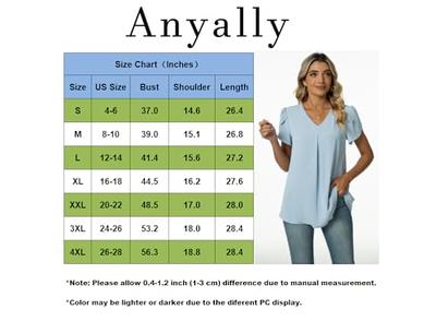 Anyally Womens Summer Dressy Chiffon Blouses V Neck Short Sleeve Tunic Tops  for Leggings Casual T-Shirts