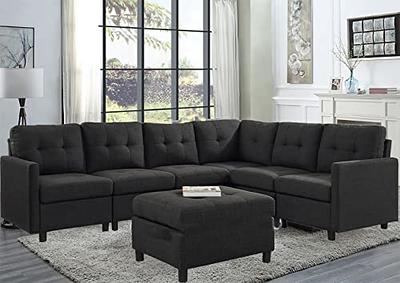 Two Seater Modular Sectional Sofa Linen Fabric Sofa Couch with Ottoman, Seat  Cushion and Back Cushion Removable and Washable - Yahoo Shopping