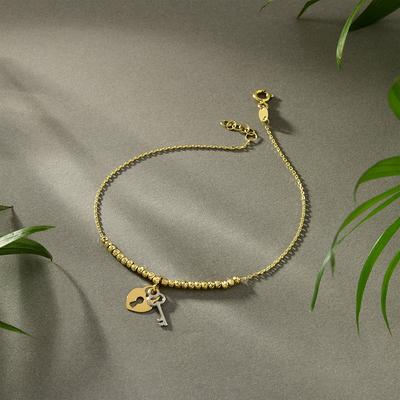 14K Gold Heart Lock & Key Bangle