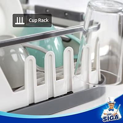 MR.SIGA Dish Drying Rack for Kitchen Counter, Compact Dish Drainer with Drainboard, Utensil Holder and Cup Rack, White, Size: 15.9*11.8*5.31 inch/40.5