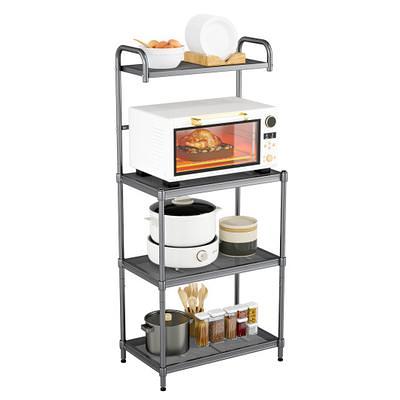 Bunpeony 5-Tier Black Foldable Metal Rack Storage Shelving Unit, Kitchen Shelf with 3-Hooks