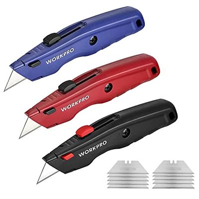 WORKPRO Premium Utility Knife, Retractable All Metal Heavy Duty Box Cutter,  Quick Change Blade Razor Knife, with 10 Extra Blades, Set of 3 (Black, Red,  Blue) - Yahoo Shopping