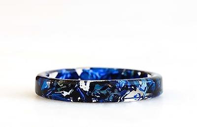 Nature Inspired Resin Ring With Blue Flakes, Thin Ring, Clear Ring Band,  Shimmering Jewelry, Stackable Band - Yahoo Shopping