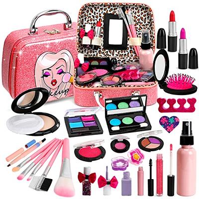 Tokia Washable Cosmetics Set for Little Girls All-in-One Real Kids Makeup Kit with Portable Bag