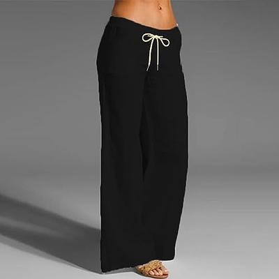 Buy Women's Capri Pants High Waist Drawstring Cinch Bottom with Button  Cotton Loose Casual Trouser with Pockets, Black, X-Large at