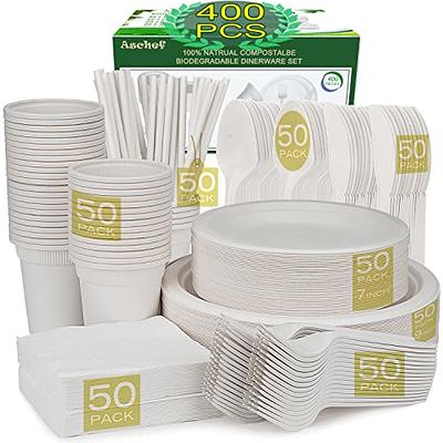  DecorWoo 300Pcs Compostable Paper Plates Set, Eco