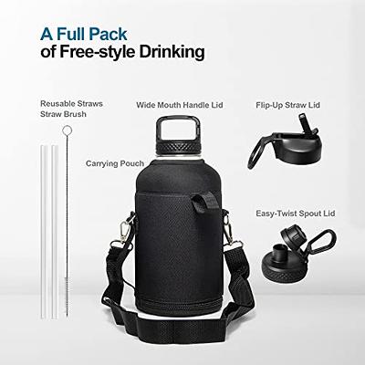 Coolflask Insulated Water Bottle 64 oz with Straw & 3 Lids, Half Gallon Water Jug Large Metal Stainless Steel Wide Mouth for Sports, Gym or Office