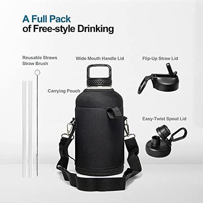 EALGRO Half Gallon Insulated Water Bottle Jug with Straw, 64 oz Large Stainless  Steel Sports Metal Water Flask with Handle, Thermal Water Cup Mug with 2  Lids, Army Green - Yahoo Shopping