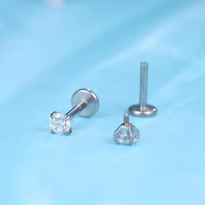 4 Pairs Cubic Zirconia Flat Back Stud Earrings, Screw Back Earrings for  Women/Men, Hypoallergenic Stainless Steel Cartilage Earring Flat Back(2MM)  - Yahoo Shopping