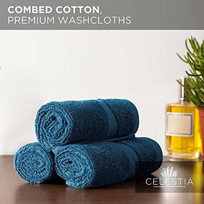 White Classic Resort Collection Soft Washcloth Face & Body Towel Set |  12x12 Luxury Hotel Plush & Absorbent Cotton Wash Clothes [12 Pack, Blue]