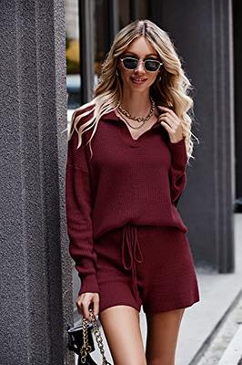 PRETTYGARDEN Women's 2 Piece Outfits 2024 Winter Long Sleeve V Neck Knit  Pullover And Shorts Sweater Tracksuit Sets (Wine Red,Small) - Yahoo Shopping