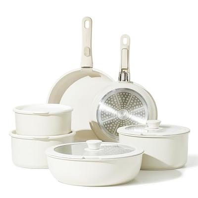 T-fal Initiatives Ceramic Nonstick Cookware Set 14 Piece Oven Safe 350F  Pots and Pans Gold