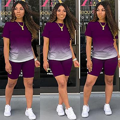 Women Two Piece Outfits Summer Plus Size Short Sleeve T Shirts