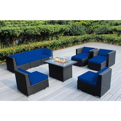 Ohana Depot Ohana Black 7-Piece Wicker Patio Seating Set with Sunbrella Aruba Cushions