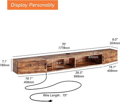 Floating TV Stand Wall Mounted Shelf,Wood Media Console Entertainment Center Under TV, Cabinet Hutch Desk Storage for Living Room,Rustic Brown