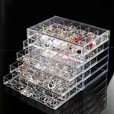 CHADWICK Acrylic Jewelry Organizer Box with 5 Layer Drawers & 120 Grids,  Transparent Clear Earring Holder