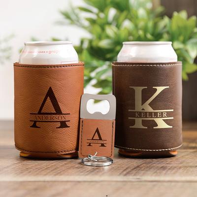 Leather Koozie, Can or Bottle holder, Personalized