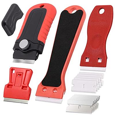 Razor Blade Scraper Tool, 2pcs Razor Scrapers with Extra 10pcs Metal & 10pcs Plastic Blades, Sticker Remover Cleaning Scraper for Removing Paint