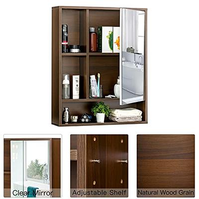 FORABAMB Medicine Cabinet with Mirror, Bathroom Vanity Mirror Cabinets Wall  Mounted with Storage Shelves, Bamboo Hanging Wall Cabinet with Door and