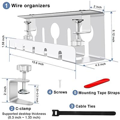 Under Desk Cable Management Tray - No-Drill Clamp Mount Steel Cord Organizer