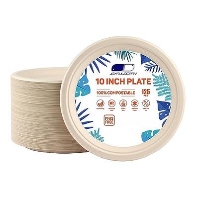 Vplus 150 Pack Compostable Disposable Paper Plates 10 inch Super Strong Paper  Plates 100% Bagasse Natural Biodegradable Eco-Friendly Sugarcane Plates( white) 10 in White