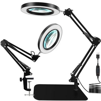 Rechargeable 5X Magnifying Desk Lamp,Delixike Hand Free Magnifying Glass  with Light and Stand,Folding Design Magnifier with 30 LED Light for