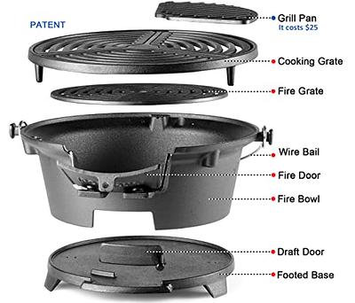 Bruntmor Heavy Duty Pre-Seasoned Cast Iron Portable Grill, 14x12 Grilling  Surface, Outdoor Hibachi