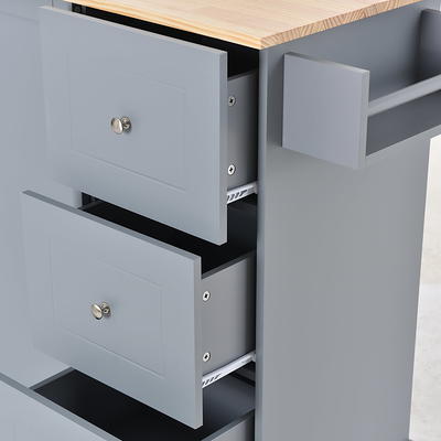 Gray Blue Rolling Mobile Kitchen Island with Solid Wood Top and Lockin