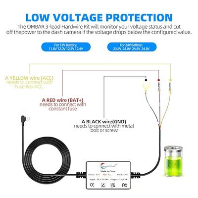 Diamond Lark Dash Cam Hardwire Kit, Converts 12V-24V to 5V Type C USB  Hardwire Kit for Dash Camera, Supports 24-Hour Parking Monitoring for Car  DashCam (14.7FT) - Yahoo Shopping