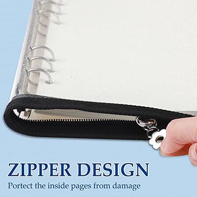 Seajan 4 Pcs A5 Binder Cover 6 Ring Notebook Binder Clear Soft PVC Zipper  Binder A5