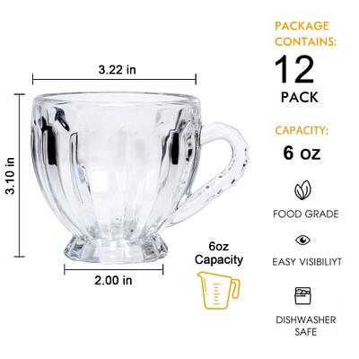 6 Pack Multipurpose Gourmet Coffee Tea Mugs 480 ML-Thick Clear Glass With  Handle For Perfect Espresso Cappuccino or Latte 