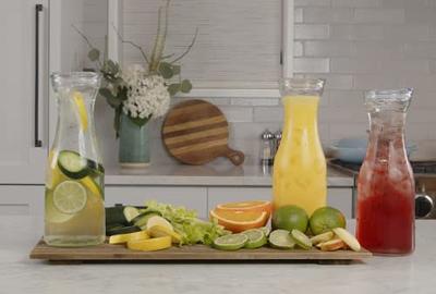 2PCS Glass Carafe with Lids Water Pitcher Carafe for Mimosa Bar, Brunch,  Cold Water, Beverage, Wine, Iced Tea, Lemonade