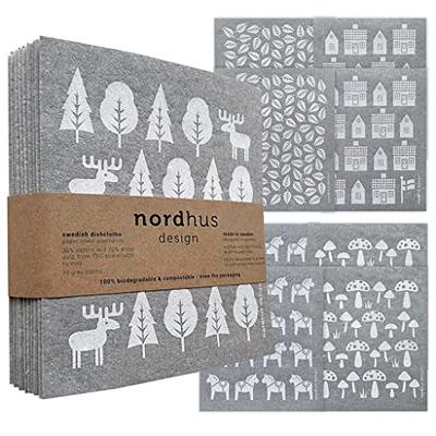 Nordhus Design Swedish Dishcloths,10 Grey Cloths, Made in Sweden