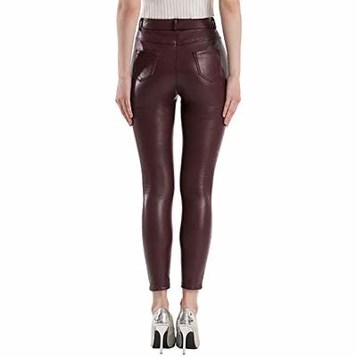 Faux Leather Leggings for Women Tummy Control Stretch High Waist Pleather  Pants with Thin Fleece Lined 