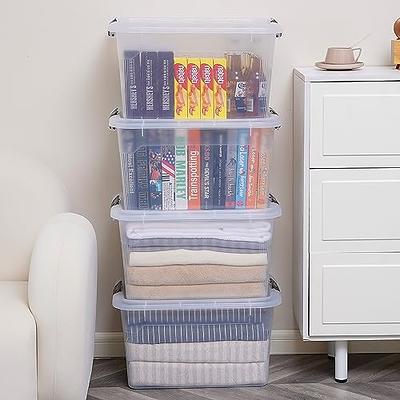 Wisdom Star 2 Pack Collapsible Storage Bins with Lids, Clear Plastic Foldable Storage Box, Stackable Storage Containers for Organizing, White