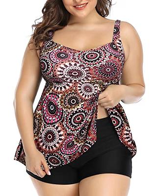 Aqua Eve Women Plus Size Tankini Swimsuit Two Piece Flowy Swimdress Bathing  Suits with Shorts, Tie-dye, 14 Plus