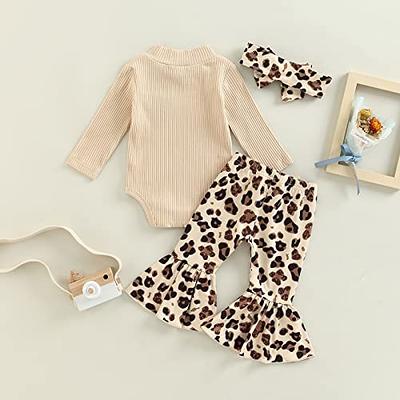 Buy Toddler Baby Girl Leopard Outfit Long Sleeve Ruffle T-Shirt Tops+Pants  Bottom Leggings Headband Clothes Set (A-Black, 1-2 Years) at