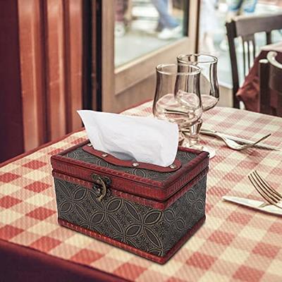 Tissue Box Cover Rectangular PU Leather Facial Tissue Dispenser Box Holder  for Dresser Bathroom Decor (Brown)