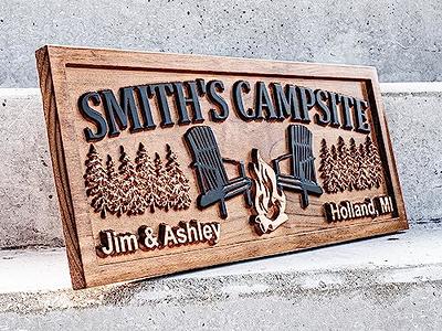 Wood Canvas Sign Camping Rules Camper Decor Wall Hanging Print Art