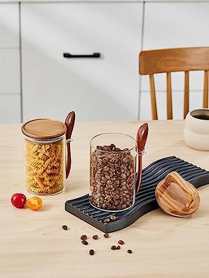 Glass Jars with Bamboo Lids and Spoon Set of 3, 17 OZ Coffee Sugar