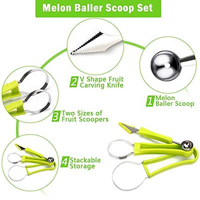 2 Pieces Melon Baller Scoop Set, 4 In 1 Stainless Steel Fruit Scooper Seed  Remover Melon Baller Carving Knife Double Sided Melon Baller For Watermelon