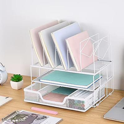 VIVSOL 5-Tier Office Supplies Desk Organizer, Desk Organizers and  Accessories with 2-File Organizer with Sliding Drawer, 4 Trays and Large  Capacity