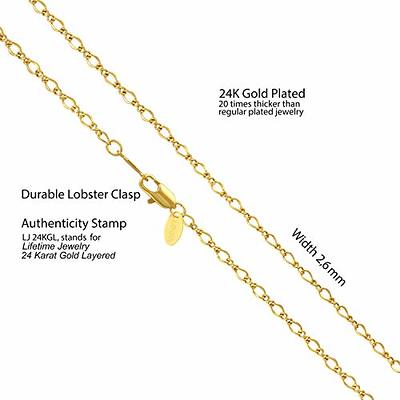 LIFETIME JEWELRY 2.5mm Italian Figaro Chain Necklace 24k Real Gold
