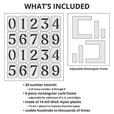 Curb Stencil Kit for Address Painting, All Numbers - 14 Mil Mylar Plastic  [4 Tall Numbers, 2 of Each] (Soft Serif Font)