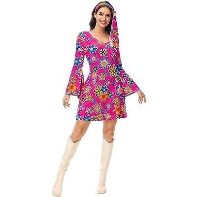 Haorugut Disco Outfit Women 70s Costume Disco Dress for Women Hippie Disco  Dresses Headband
